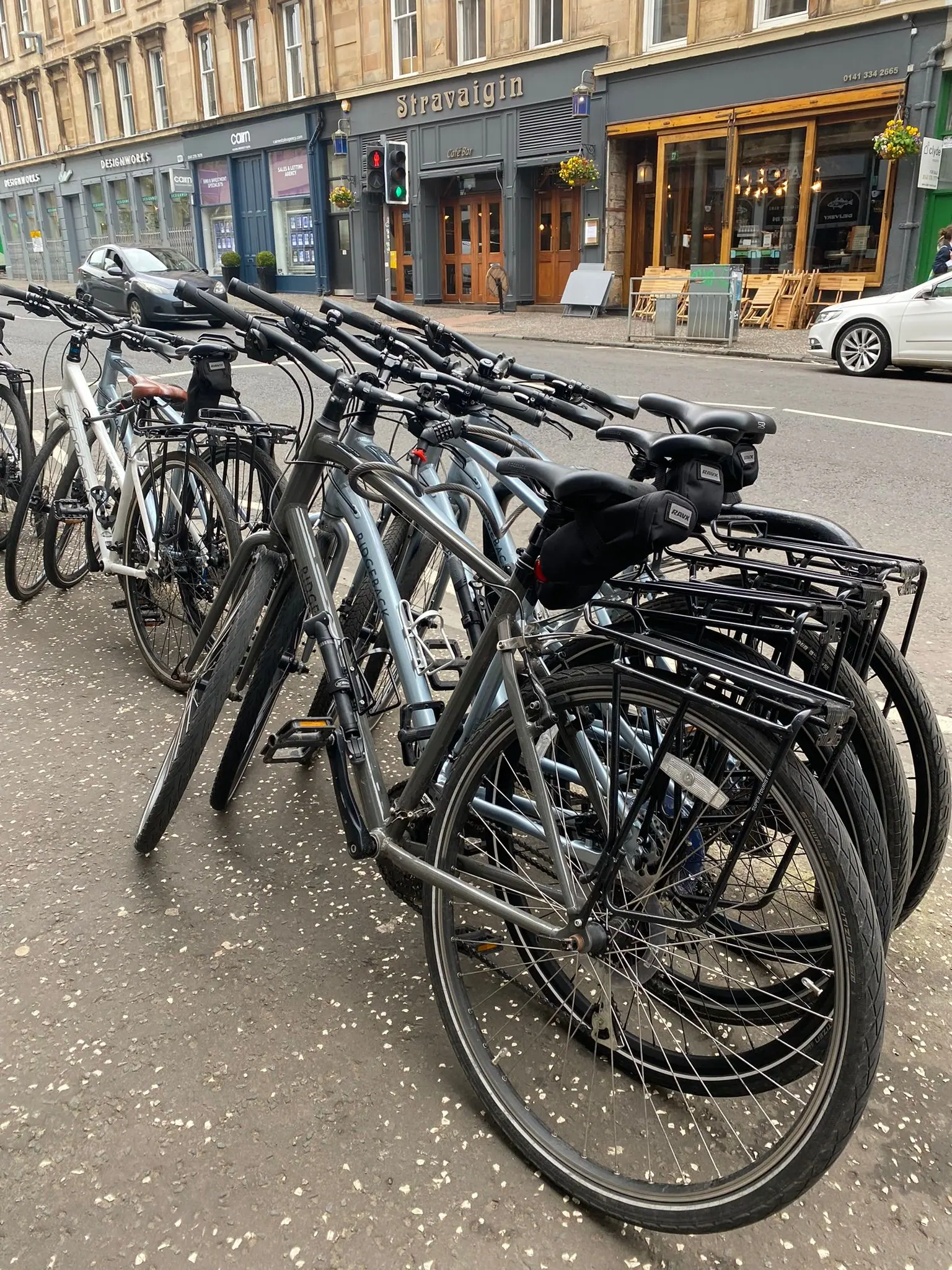Hire bikes lined up on Gibson Street